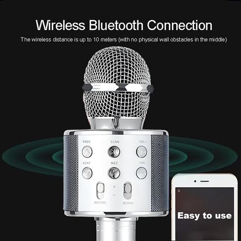 Wireless Bluetooth Karaoke Microphone Portable Handheld Mic Speaker 3-in-1 for All Smartphones Gifts Silver in Saudi Arabia