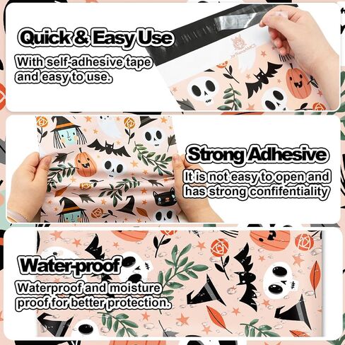 100pcs هالوين بولي بريديون 10 × 13 بوصة شبح شبح اليقطين أكياس تغليف الختم ذاتي الأكياس البريدية الأكياس للملابس الصغيرة الهدية in Kuwait