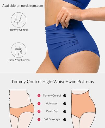 Popilush Women's High Waisted Bikini Bottom Tummy Control Ruched Bathing Suit Swim Bottom Vintage Brief Swim Short Black XL in Saudi Arabia