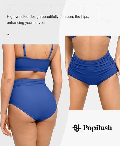 Popilush Women's High Waisted Bikini Bottom Tummy Control Ruched Bathing Suit Swim Bottom Vintage Brief Swim Short Black XL in Saudi Arabia