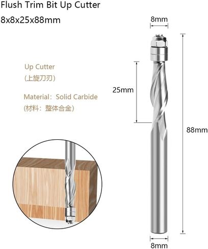 8mm Shank Flush Trim Solid Carbide Spiral Top Bearing CNC Router Bit UP-Cut End Mill Bit Face Wood Milling Cutter in Saudi Arabia