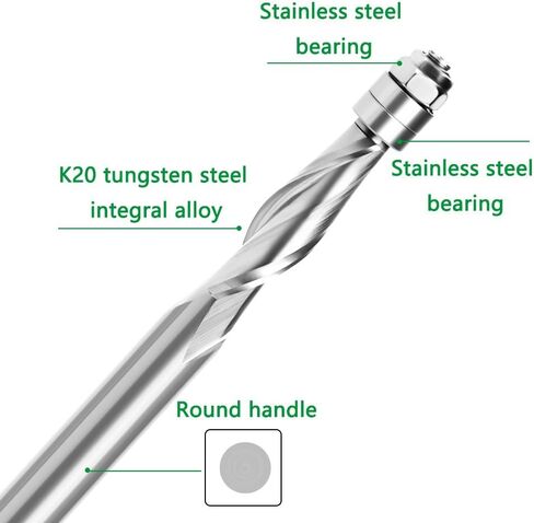 8mm Shank Flush Trim Solid Carbide Spiral Top Bearing CNC Router Bit UP-Cut End Mill Bit Face Wood Milling Cutter in Saudi Arabia