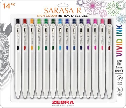 قلم Zebra Pen Sarasa r قلم جل قابلة للسحب ، نقطة إضافية 0.4 ملم ، مستلزمات المدارس والمجلات ، قبضة المطاط ، مقطع الموثق ، حبر متنوع مقاوم للماء ، 7 عبوات (47807) in Kuwait