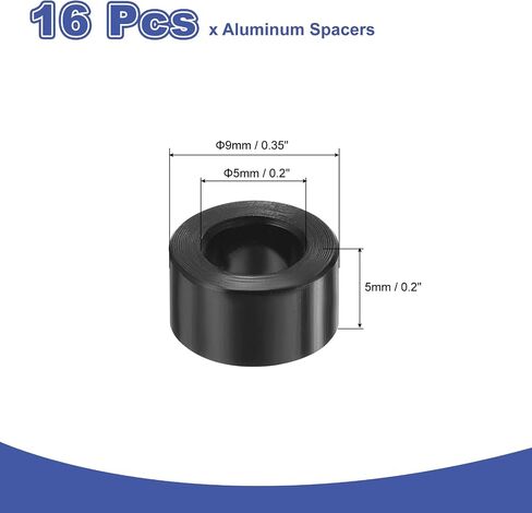 uxcell 16pcs فواصل الألومنيوم ، 5 مم معرف × 9 ملم OD x 5mm المسمار المسمار المسمار بذرات بلاءة معدنية غير مؤهلة ، جلبة مواجهة غير مخبأة للبراغي المسمار M5 in Kuwait