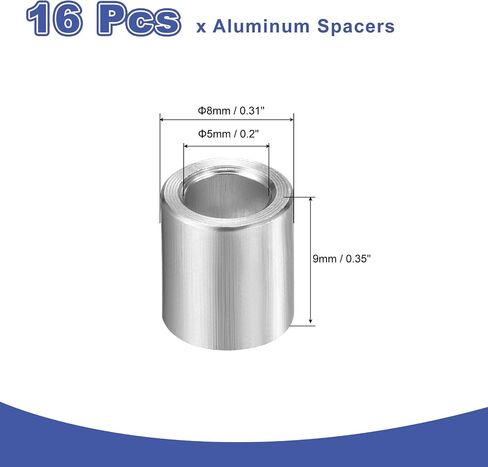 uxcell 16pcs فواصل الألومنيوم ، 5 مم معرف × 9 ملم OD x 5mm المسمار المسمار المسمار بذرات بلاءة معدنية غير مؤهلة ، جلبة مواجهة غير مخبأة للبراغي المسمار M5 in Kuwait