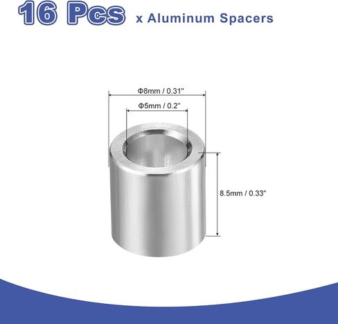 uxcell 16pcs فواصل الألومنيوم ، 5 مم معرف × 9 ملم OD x 5mm المسمار المسمار المسمار بذرات بلاءة معدنية غير مؤهلة ، جلبة مواجهة غير مخبأة للبراغي المسمار M5 in Kuwait