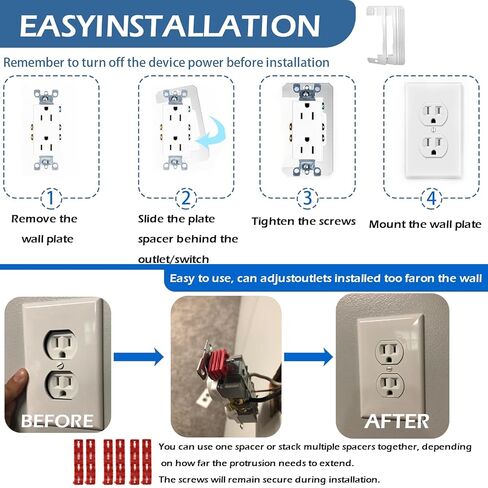 6 Pack Wall Plate Spacer+24 PCS Switch and Receptacle Spacers for Loose Outlet Plug Fix,Spacers for Loose Outlet Plug Fix，Outlet Spacers Extender Shims for Outlets/Switch/Electrical Box in Kuwait