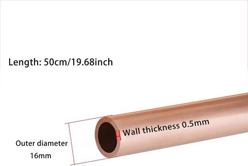 Copper Tube Length 0.5M,Wall Thickness: 0.5/1/1.5/2/3Mm,Outside Diameter 16Mm Refrigeration Tubing Hollow Smooth Soft Coil T2/3.0Mm(0.5Mm) in Kuwait
