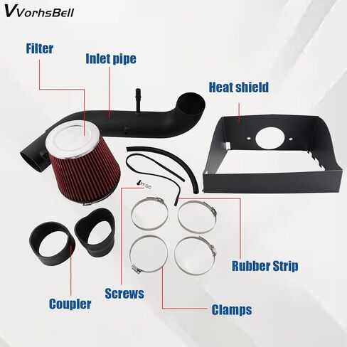 Cold Air Intake Kit Compatible with 2011-2014 Ford F150 5.0L V8 Aluminum High-Performance Air Filter System with Heat Shield, Reusable Washable Filter, Horsepower & Torque Boost in Kuwait