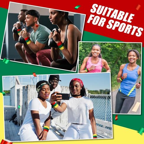 Geyoga 12 Pack Juneteenth Wristbands عرق العرق الأساور جونيتيشنث ، عصابات العرق ، رجال الرجال الأخضر الأسود الأسود الأحمر للمعصمين لأفريقيا الأفرو أمريكية هدايا in Saudi Arabia