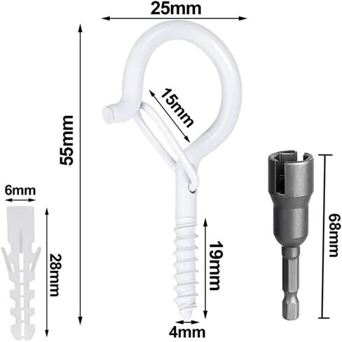 20pack White Screw-in Hooks Wall Ceiling for Outdoor String Lights, Safety Buckle Design Cup Eye Hook Q-Hanger for Hanging Patio Light, Plants, Bird-Nest, Rope, Wind Chimes, 1 Wing Nut Driver in Kuwait