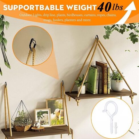 20pack White Screw-in Hooks Wall Ceiling for Outdoor String Lights, Safety Buckle Design Cup Eye Hook Q-Hanger for Hanging Patio Light, Plants, Bird-Nest, Rope, Wind Chimes, 1 Wing Nut Driver in Kuwait