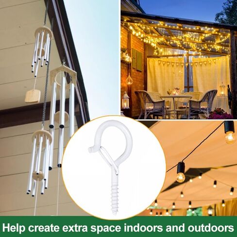 20pack White Screw-in Hooks Wall Ceiling for Outdoor String Lights, Safety Buckle Design Cup Eye Hook Q-Hanger for Hanging Patio Light, Plants, Bird-Nest, Rope, Wind Chimes, 1 Wing Nut Driver in Kuwait