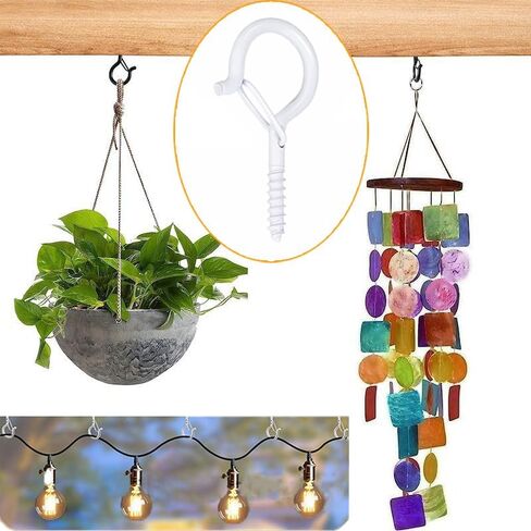 20pack White Screw-in Hooks Wall Ceiling for Outdoor String Lights, Safety Buckle Design Cup Eye Hook Q-Hanger for Hanging Patio Light, Plants, Bird-Nest, Rope, Wind Chimes, 1 Wing Nut Driver in Kuwait
