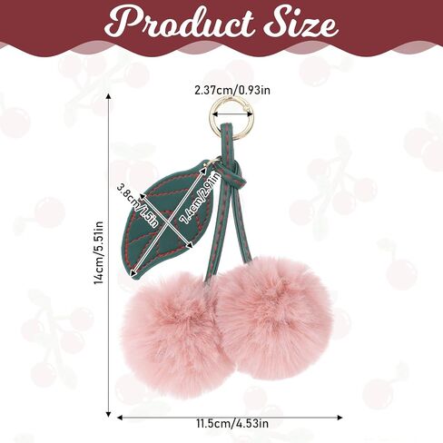 Thinp Pom Pom Keychain Cute Cherry Keychain Fluffy Accessories Cherry Bag Charms Purse Charms Car Bag Charm Handbags Pendant for Women Girl Birthday Christmas Gifts Stocking Stuffers in Saudi Arabia