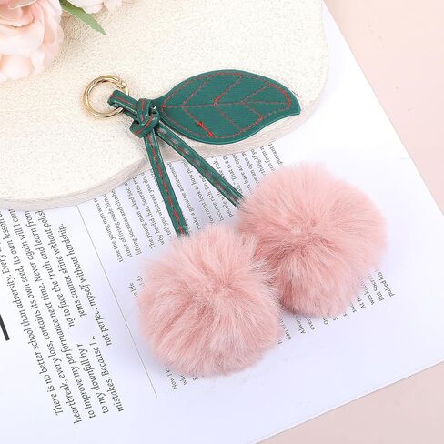 Thinp Pom Pom Keychain Cute Cherry Keychain Fluffy Accessories Cherry Bag Charms Purse Charms Car Bag Charm Handbags Pendant for Women Girl Birthday Christmas Gifts Stocking Stuffers in Saudi Arabia
