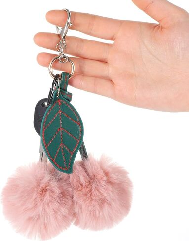 Thinp Pom Pom Keychain Cute Cherry Keychain Fluffy Accessories Cherry Bag Charms Purse Charms Car Bag Charm Handbags Pendant for Women Girl Birthday Christmas Gifts Stocking Stuffers in Saudi Arabia