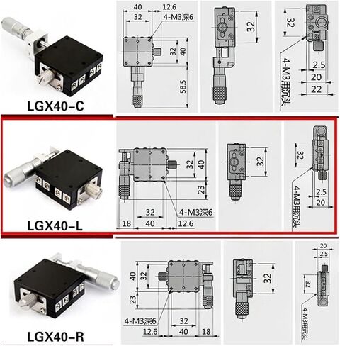 X Axis 40 * 40mm Knob Micrometer Sliding Stage Guide Rail Type Platform Manual Displacement Sliding Table LGX40-R X40-C X40-L(LGX40-R) in Saudi Arabia