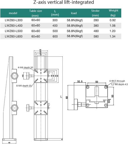 X AXIS/Z محور خطي طويل السكتة الدماغية طاولة انزلاق طاولة انزلاق LWX60 LWZ60 منصة تشذيب الإزاحة اليدوية (محور LWX60 X ، 500 ملم) in Saudi Arabia
