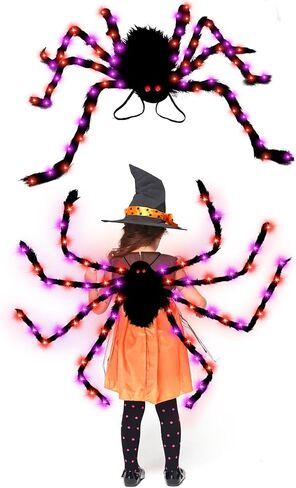 Camlinbo 64 LED Halloween Spider Costume Kids Colorful Spider Costume with Lights Plush Spider Halloween Accessories Decor in Saudi Arabia