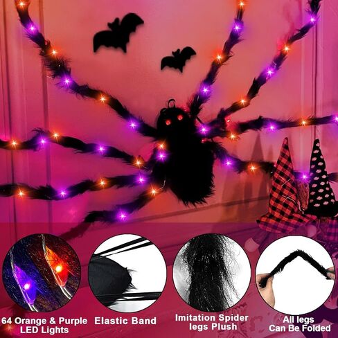 Camlinbo 64 LED Halloween Spider Costume Kids Colorful Spider Costume with Lights Plush Spider Halloween Accessories Decor in Saudi Arabia