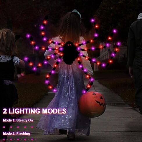 Camlinbo 64 LED Halloween Spider Costume Kids Colorful Spider Costume with Lights Plush Spider Halloween Accessories Decor in Saudi Arabia