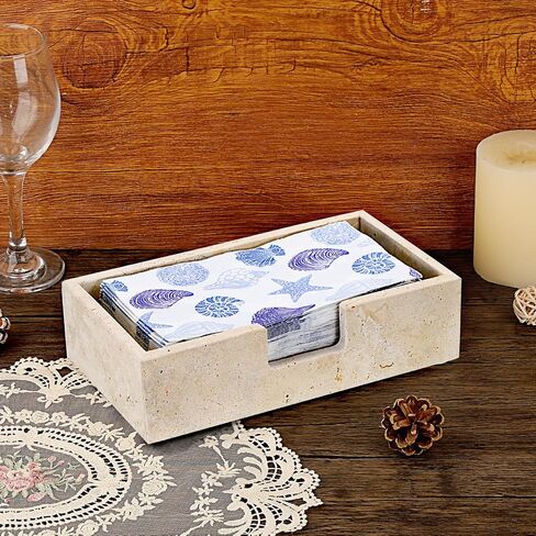 Sumnacon Travertine Luncheon Nettering Holder for Table ، 7.5 "× 7.5" ، حاملي مناديل مربعة عشاء من منديل العشاء ، موزع منديل حديث مسطح للمطبخ ، كونترتوب ، طاولة طعام ، حفلة ، بار ، بار in Kuwait