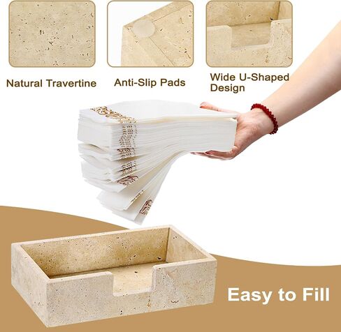 Sumnacon Travertine Luncheon Nettering Holder for Table ، 7.5 "× 7.5" ، حاملي مناديل مربعة عشاء من منديل العشاء ، موزع منديل حديث مسطح للمطبخ ، كونترتوب ، طاولة طعام ، حفلة ، بار ، بار in Kuwait