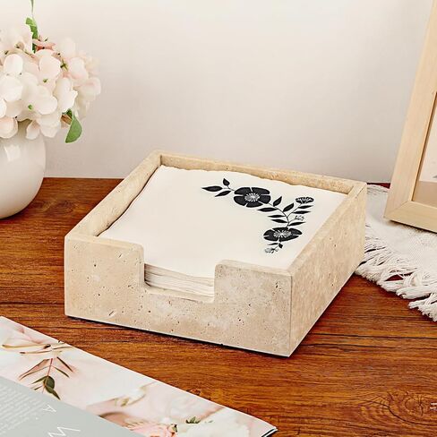 Sumnacon Travertine Luncheon Nettering Holder for Table ، 7.5 "× 7.5" ، حاملي مناديل مربعة عشاء من منديل العشاء ، موزع منديل حديث مسطح للمطبخ ، كونترتوب ، طاولة طعام ، حفلة ، بار ، بار in Kuwait