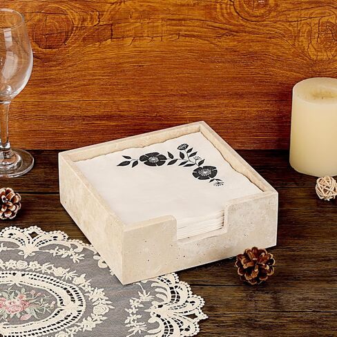 Sumnacon Travertine Luncheon Nettering Holder for Table ، 7.5 "× 7.5" ، حاملي مناديل مربعة عشاء من منديل العشاء ، موزع منديل حديث مسطح للمطبخ ، كونترتوب ، طاولة طعام ، حفلة ، بار ، بار in Kuwait