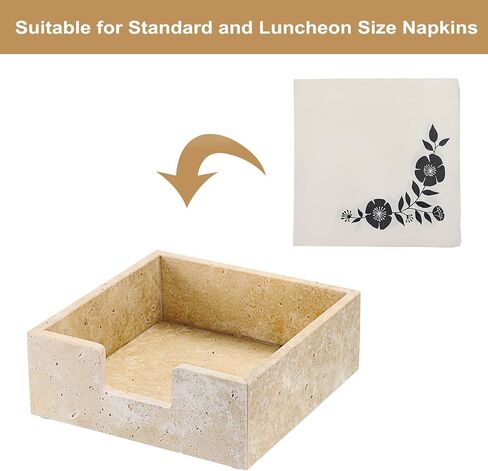 Sumnacon Travertine Luncheon Nettering Holder for Table ، 7.5 "× 7.5" ، حاملي مناديل مربعة عشاء من منديل العشاء ، موزع منديل حديث مسطح للمطبخ ، كونترتوب ، طاولة طعام ، حفلة ، بار ، بار in Kuwait
