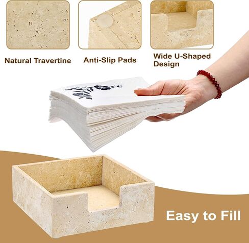 Sumnacon Travertine Luncheon Nettering Holder for Table ، 7.5 "× 7.5" ، حاملي مناديل مربعة عشاء من منديل العشاء ، موزع منديل حديث مسطح للمطبخ ، كونترتوب ، طاولة طعام ، حفلة ، بار ، بار in Kuwait