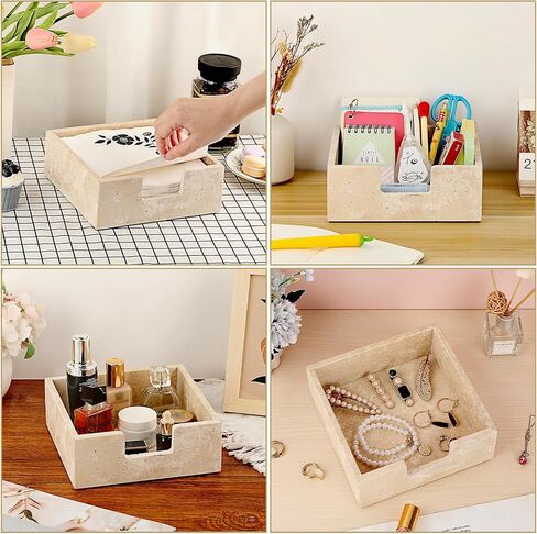 Sumnacon Travertine Luncheon Nettering Holder for Table ، 7.5 "× 7.5" ، حاملي مناديل مربعة عشاء من منديل العشاء ، موزع منديل حديث مسطح للمطبخ ، كونترتوب ، طاولة طعام ، حفلة ، بار ، بار in Kuwait