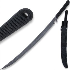 BLACK RONIN Black Combat Wakizashi Sword and Injection Molded Sheath - Stainless Steel Blade, Full-Tang, Faux Rayskin, Cord-Wrapped Handle, Use for Tactical Operations and Missions - Length 27" in Saudi Arabia