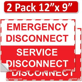 2 Pack 12"x 9" NEC Compliant Emergency Disconnect Service Outdoor Rated Laminated Labels Decal Sign Notice Danger Sticker Electrical Panel Waterproof (Red and White) in Kuwait