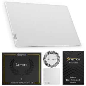 Hystar Aether Glass Gaming Mousepad | الزجاج المقسى ذو الحجارة الدقيقة | هادئ ، انزلاق فائقة السرعة | دعم السيليكون الكامل المضاد للانزلاق (أسود ، 19.3 لتر × 16.5W بوصة) in Kuwait