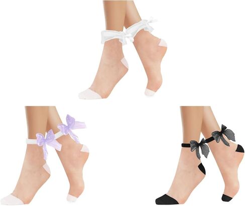 Suluia النساء شير الجوارب لطيف الفتيات الدانتيل شبكة انظر من خلال الكاحل الجوارب الصيف شفافة طاقم الجوارب فستان من النايلون الجوارب الهدايا in Kuwait