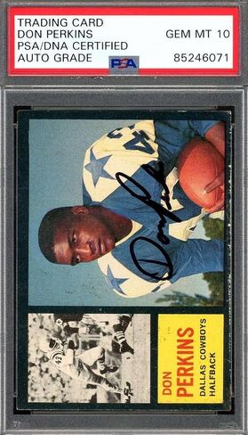 Don Perkins GEM Mint 10 PSA DNA توقيع 1962 Topps Rookie Autograph - كرة القدم بطاقات الصاعد الموقعة in Saudi Arabia