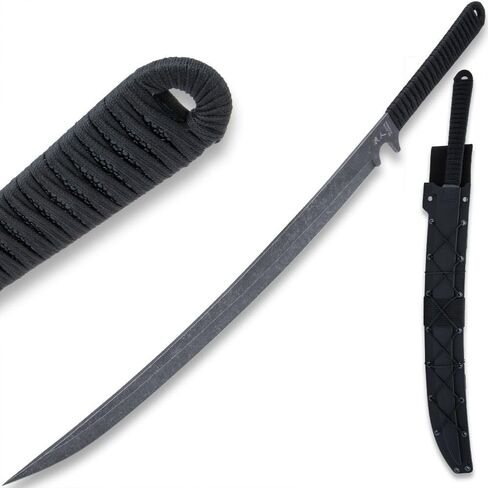 Black Ronin Black Combat Sword Wakizashi Sword and Injection مصبوب غمد - شفرة من الفولاذ المقاوم للصدأ ، تانغ كامل ، رايككين فو ، مقبض ملفوف بالحبل ، والاستخدام للعمليات التكتيكية والبعثات - طول 27 " in Saudi Arabia
