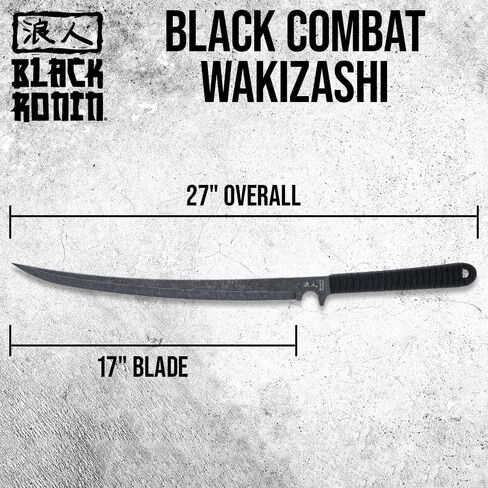 Black Ronin Black Combat Sword Wakizashi Sword and Injection مصبوب غمد - شفرة من الفولاذ المقاوم للصدأ ، تانغ كامل ، رايككين فو ، مقبض ملفوف بالحبل ، والاستخدام للعمليات التكتيكية والبعثات - طول 27 " in Saudi Arabia