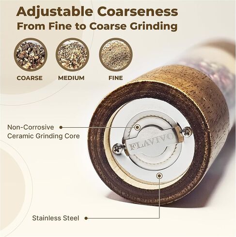 Wooden Salt and Pepper Grinder Set, Manual Premium Acrylic Salt and pepper Mills with Adjustable Ceramic Core and Wooden Stand, 8-Inch Refillable Giftable Shakers (2 Pieces with Tray) in Kuwait
