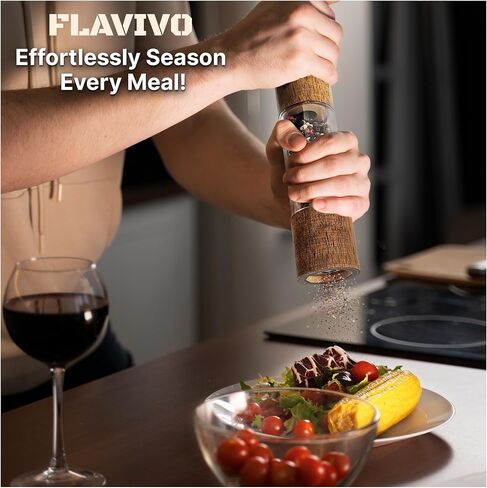Wooden Salt and Pepper Grinder Set, Manual Premium Acrylic Salt and pepper Mills with Adjustable Ceramic Core and Wooden Stand, 8-Inch Refillable Giftable Shakers (2 Pieces with Tray) in Kuwait