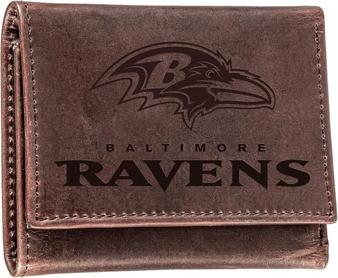 Team Sports America NFL Baltimore Ravens Brown Wallet | Tri-Fold | Officially Licensed Stamped Logo | Made of Leather | Money and Card Organizer | Gift Box Included in Saudi Arabia
