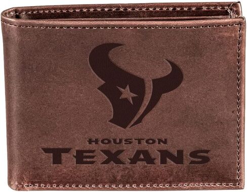 فريق الرياضة America NFL Houston Texans Brown Wallet | ثنائية الضعف | شعار مختوم مرخص رسميا | مصنوع من الجلد | منظم المال والبطاقات | صندوق الهدايا المدرجة in Saudi Arabia