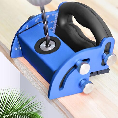 محدد موقع Hole Wordworking Locator Guide Guide Guide For Mallected Hole Drilling Aluminy Scale Clear Clear من 0 إلى 90 درجة مع غلاف الحفر والجوز (الأزرق) in Kuwait