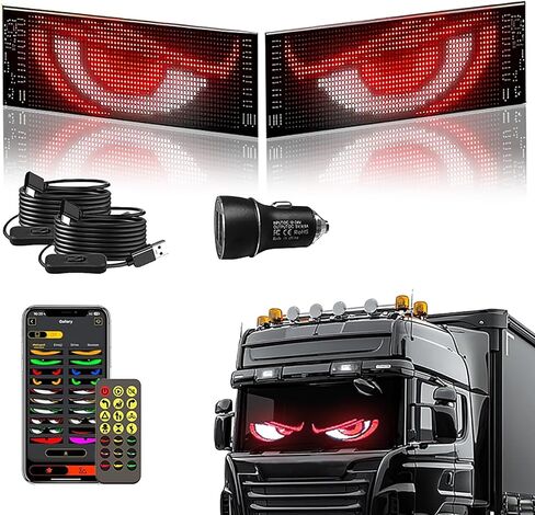 Flexible Devil Eyes Light for Windshield,LED Sign for Car,LED Digital Panel with Animations, Remote Control & Bluetooth APP for Cars,SUVs,Trucks(14.6'' * 3.6'') in Kuwait