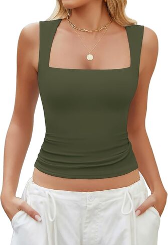 Avidlove Women's Square Neck Tank Top Sleeveless Double Lined Basic Crop Tops Going Out Shirt Slim Fit Summer in Saudi Arabia