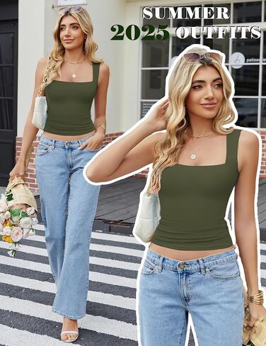 Avidlove Women's Square Neck Tank Top Sleeveless Double Lined Basic Crop Tops Going Out Shirt Slim Fit Summer in Saudi Arabia