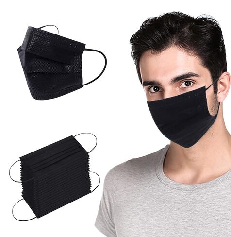 أقنعة الوجه التي يمكن التخلص منها Gimo ، 100pcs أقنعة الوجه القابلة للتخلص من القناع 3 طبقة مرشح ترشيح الغبار غطاء الفم مع حلقة الأذن مرنة (أسود 100pcs) in Saudi Arabia