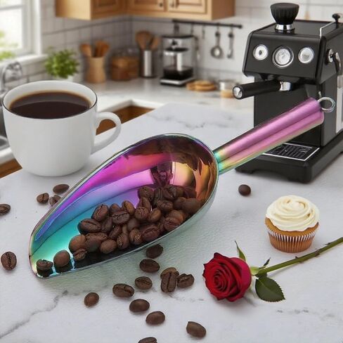Rainbow Stainless Steel Ice Scoop 6 OZ, Titanium Colorful Plating Metal Ice Scooper For Ice Maker Multipurpose For Candy Wedding Kitchen Bar Party Pet Animal Dog Food Scoop Beach Shovel 1pcs (Rainbow) in Kuwait